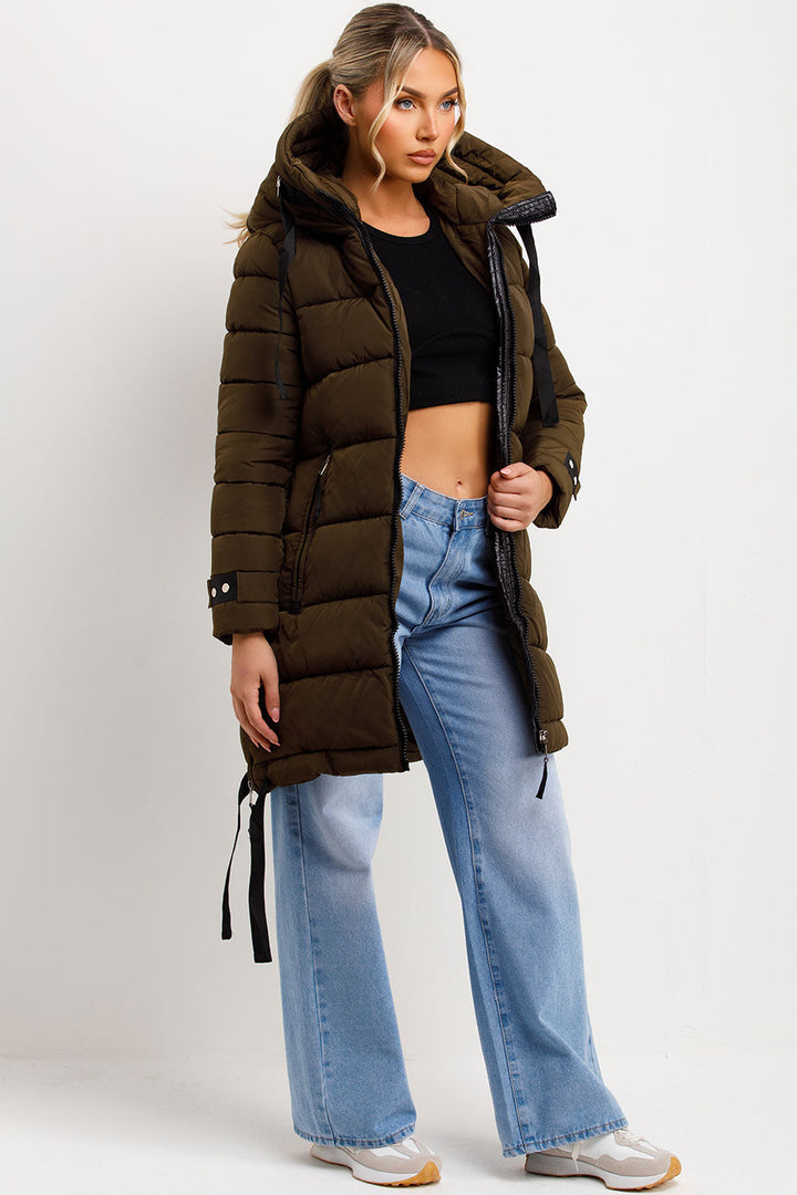 Ivey | Women’s longline puffer coat with hood and side straps