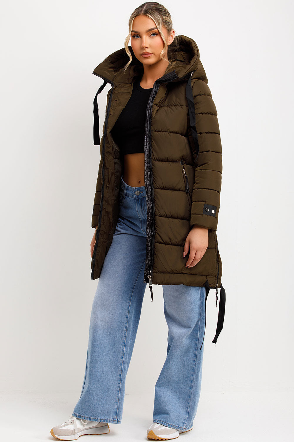 Ivey | Women’s longline puffer coat with hood and side straps