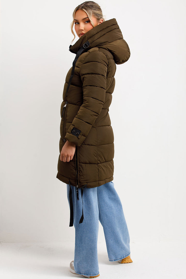 Ivey | Women’s longline puffer coat with hood and side straps