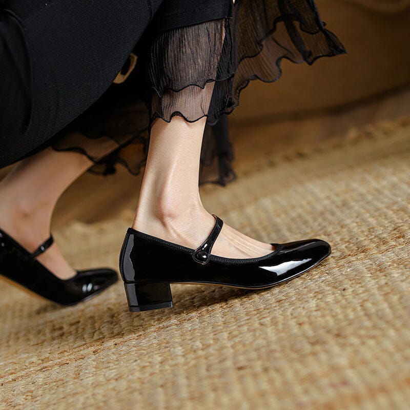 Anika | Women's glossy buckle block heel sandals with rounded shape