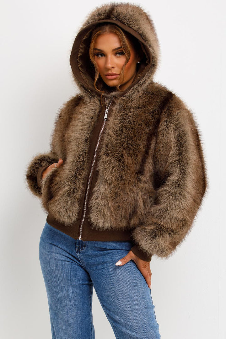 Zariah | Women’s faux fur bomber jacket with hood