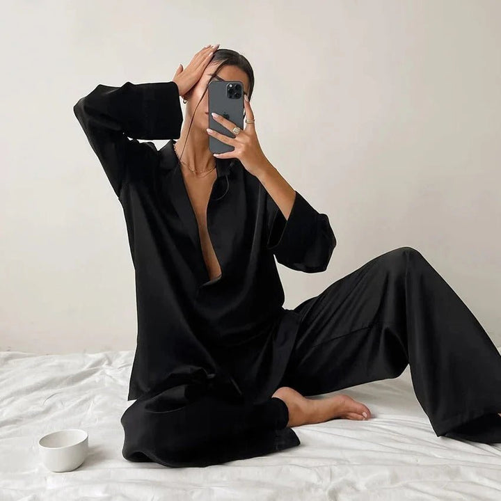 Elisa | Women's loungewear set with blouse and wide-leg pants