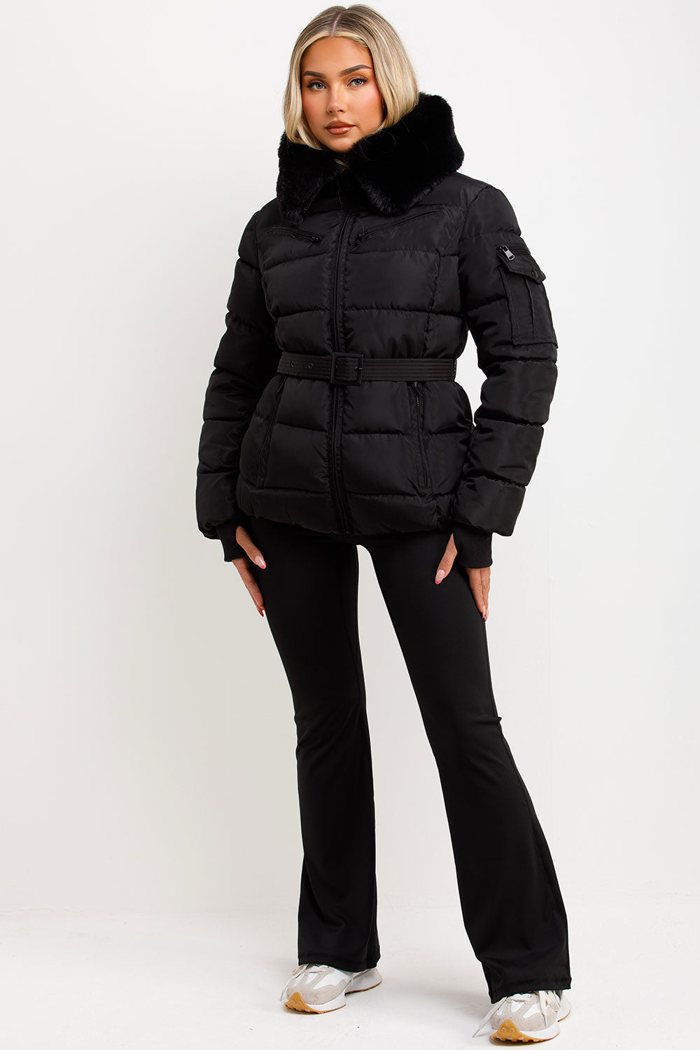 Jane | Women’s belted faux fur hooded puffer jacket