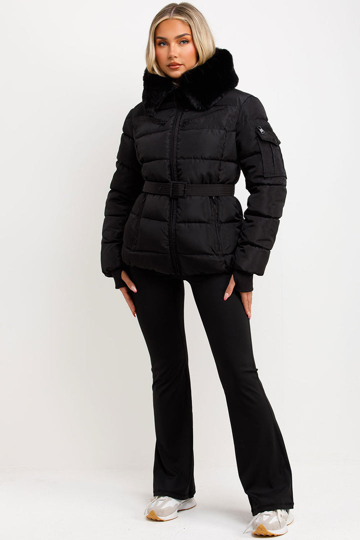 Jane | Women’s belted faux fur hooded puffer jacket