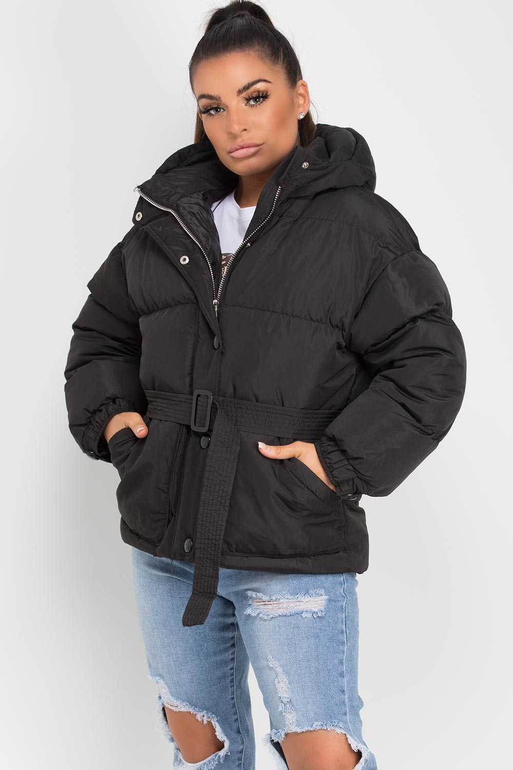 Danielle | Women’s hooded puffer jacket with belt