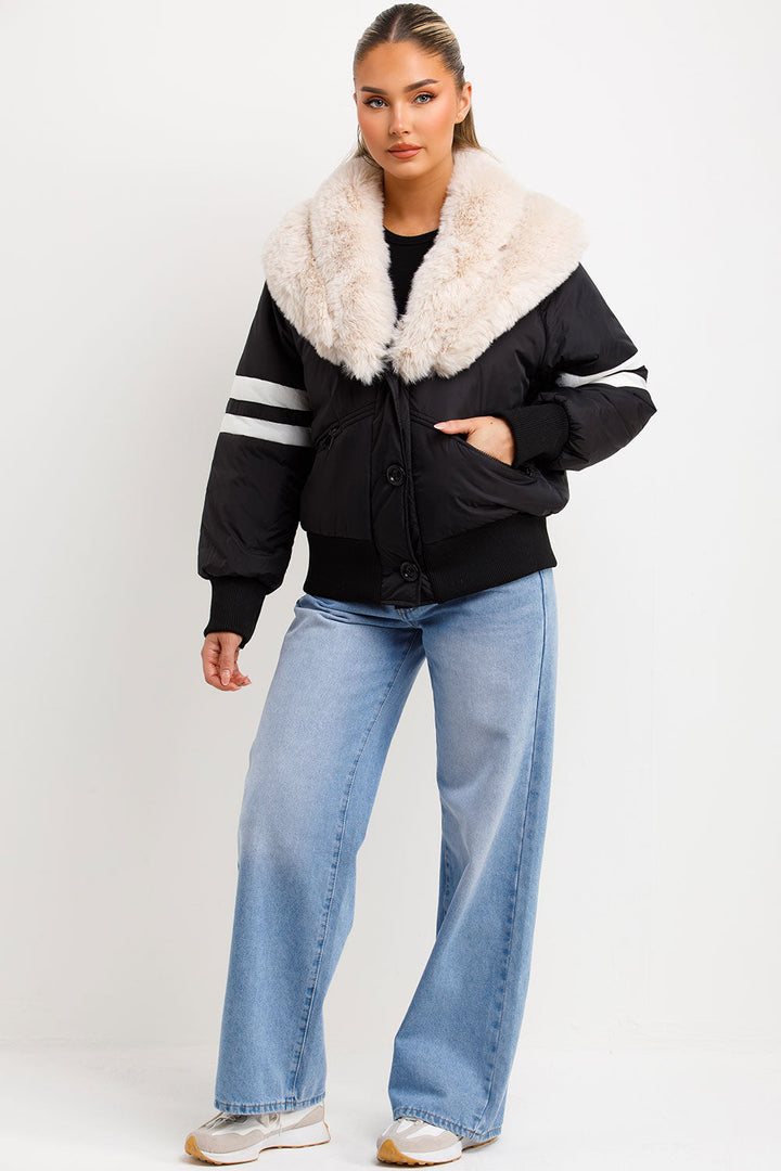 Zora | Women’s faux fur collar aviator bomber jacket