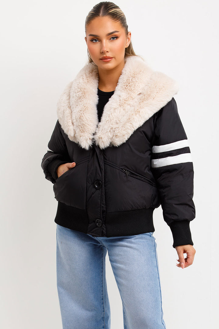 Zora | Women’s faux fur collar aviator bomber jacket
