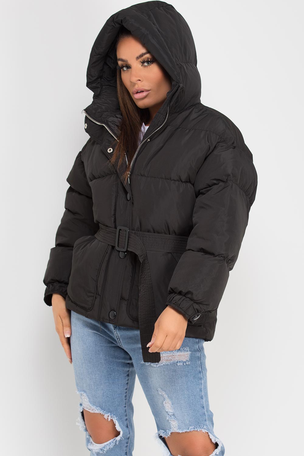 Danielle | Women’s hooded puffer jacket with belt