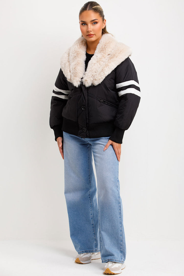 Zora | Women’s faux fur collar aviator bomber jacket