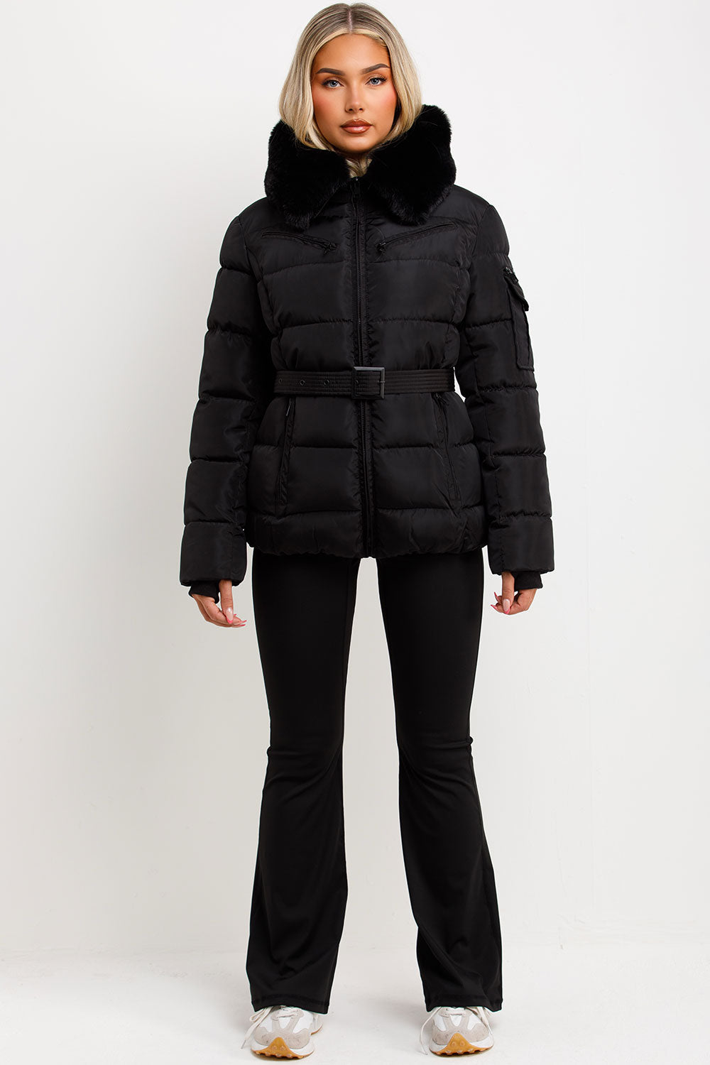 Jane | Women’s belted faux fur hooded puffer jacket