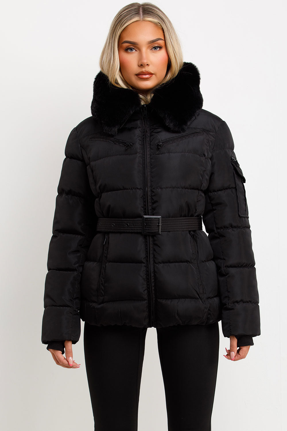 Jane | Women’s belted faux fur hooded puffer jacket