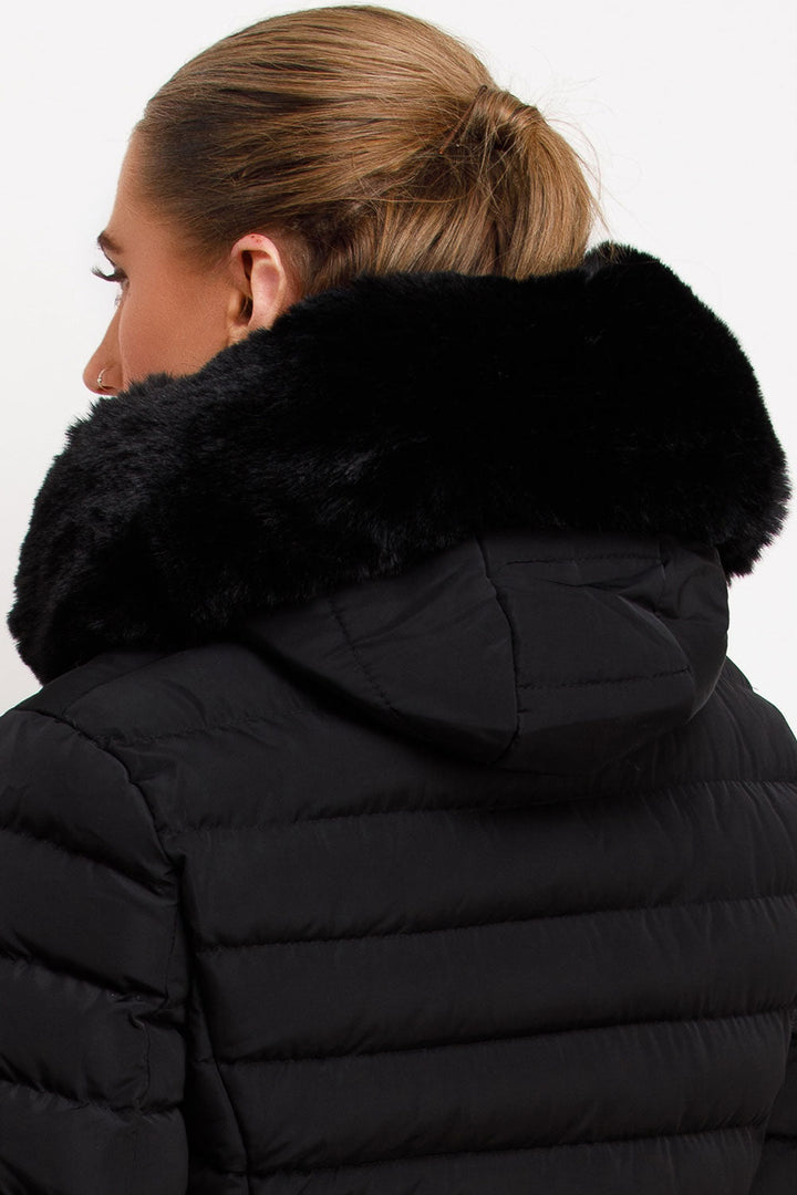 Ariel | Women’s faux fur hooded puffer jacket with gold belt