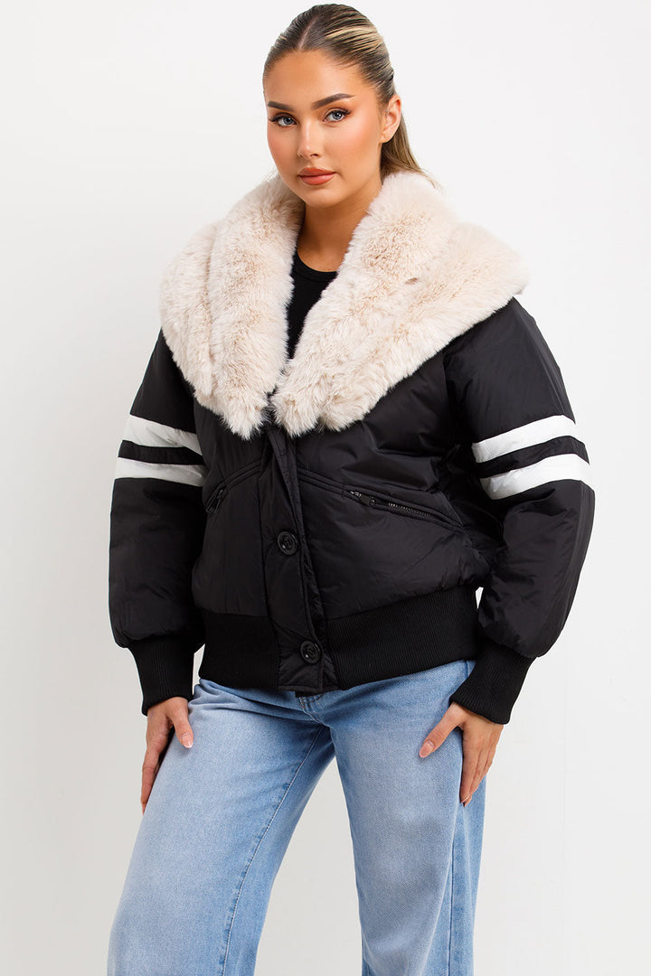 Zora | Women’s faux fur collar aviator bomber jacket