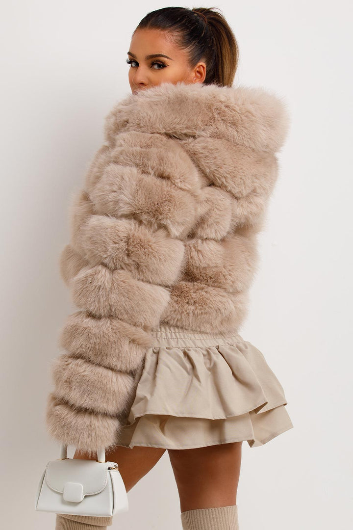 Karla | Women’s plush faux fur hooded cropped jacket