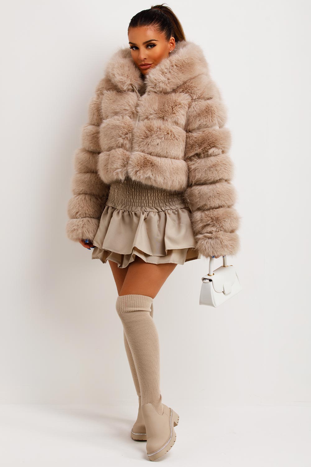 Karla | Women’s plush faux fur hooded cropped jacket