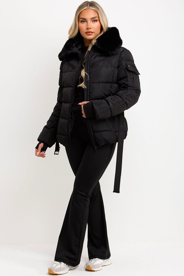 Jane | Women’s belted faux fur hooded puffer jacket