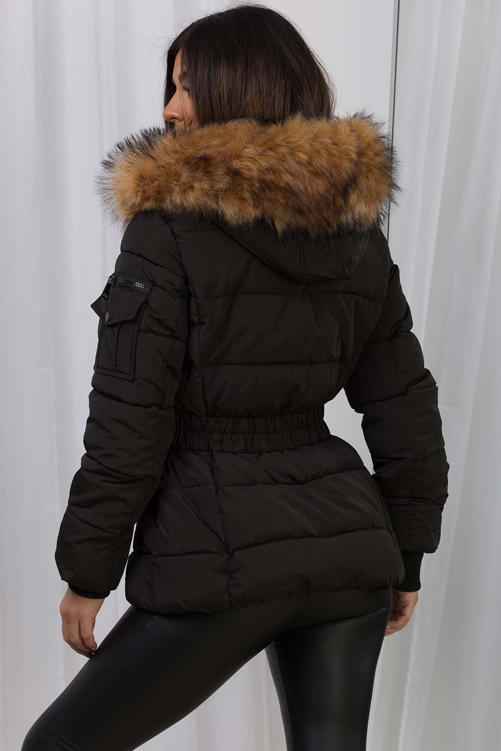 Lucille | Women’s belted faux fur hooded puffer jacket