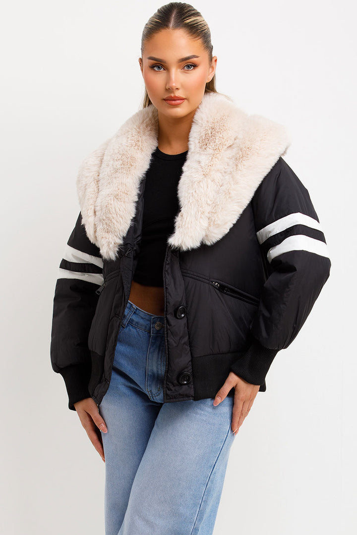 Zora | Women’s faux fur collar aviator bomber jacket