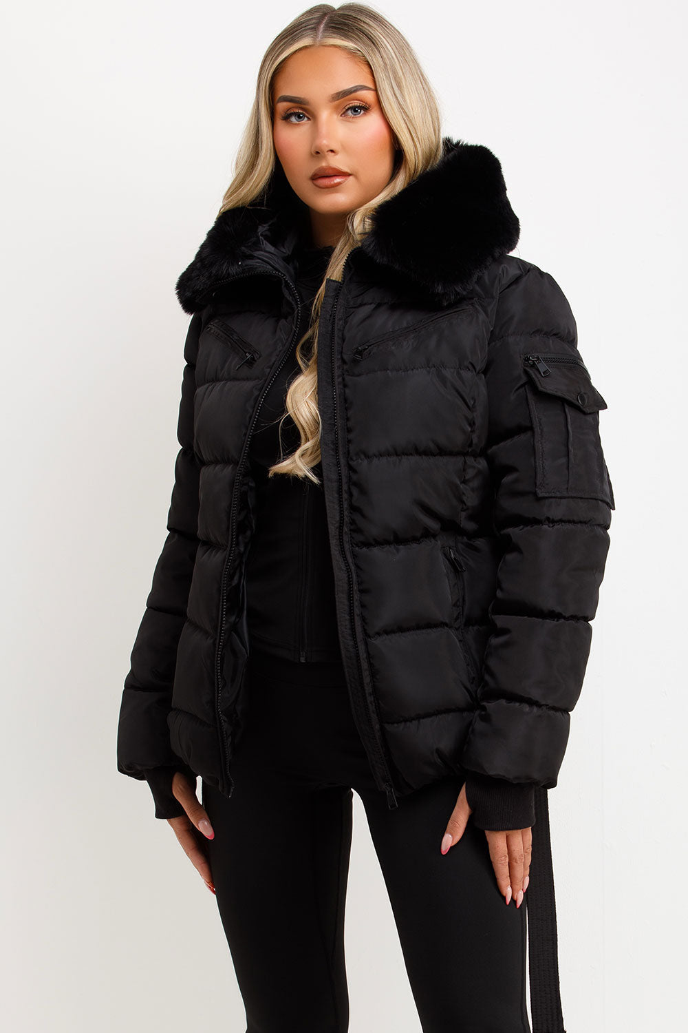 Jane | Women’s belted faux fur hooded puffer jacket