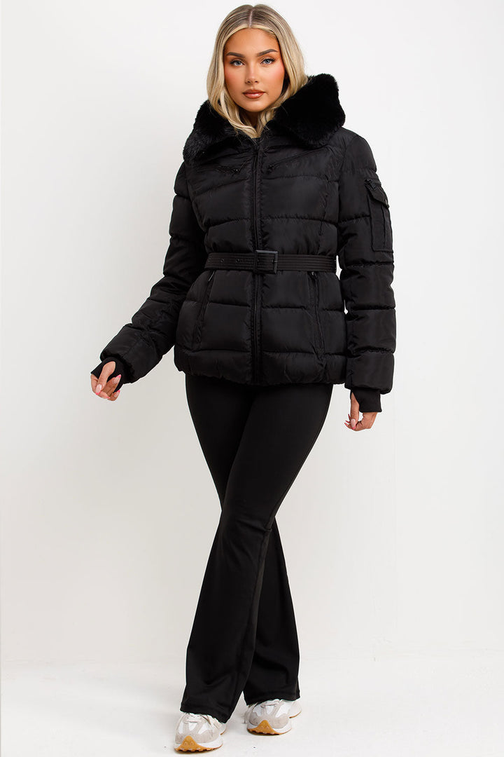 Jane | Women’s belted faux fur hooded puffer jacket