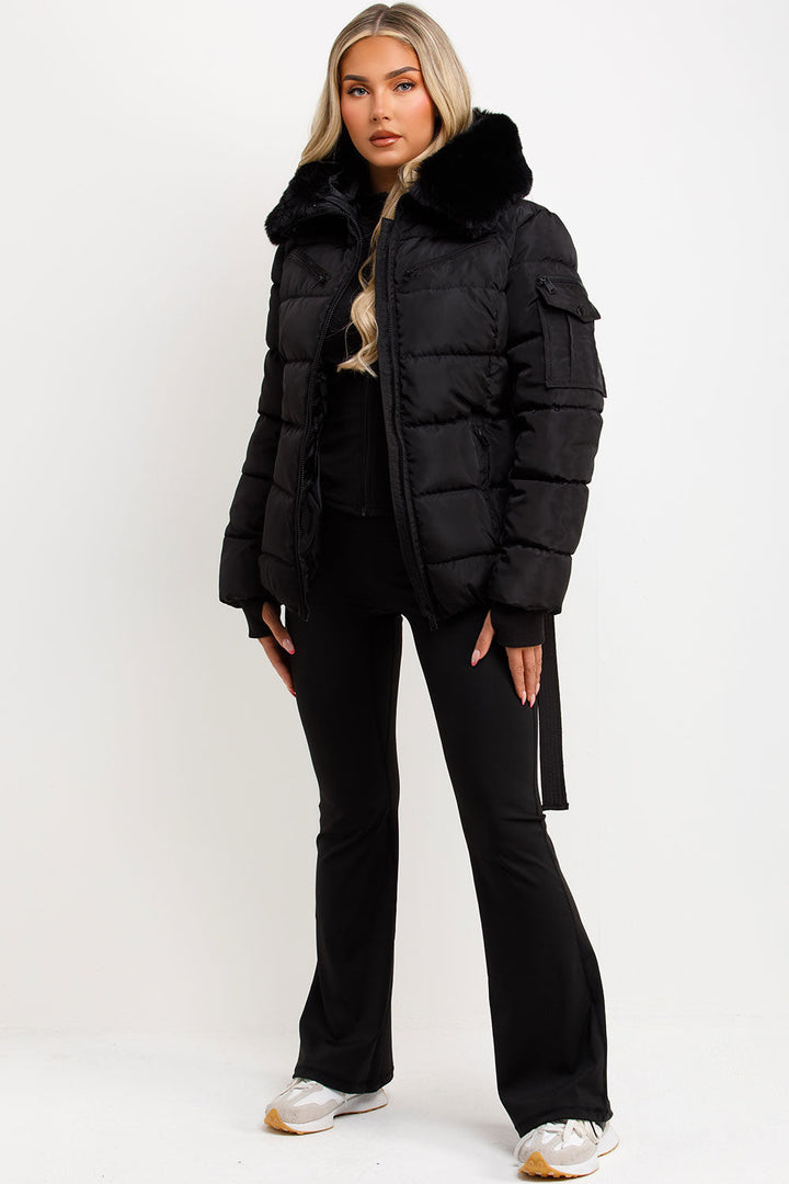 Jane | Women’s belted faux fur hooded puffer jacket