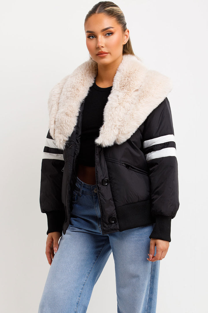 Zora | Women’s faux fur collar aviator bomber jacket