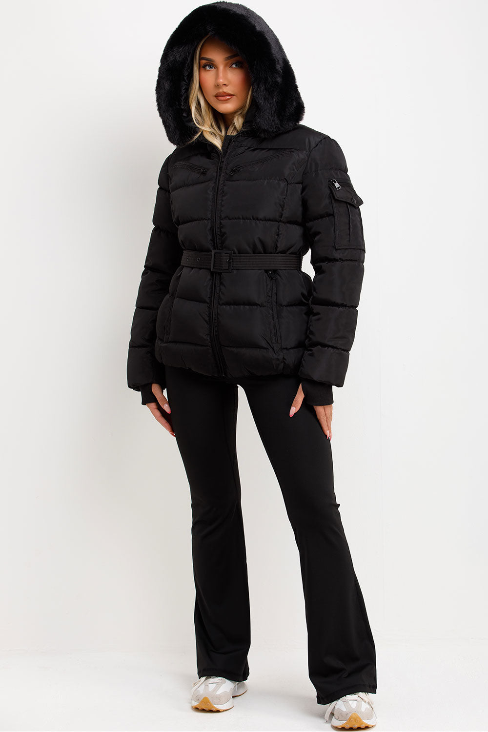 Jane | Women’s belted faux fur hooded puffer jacket