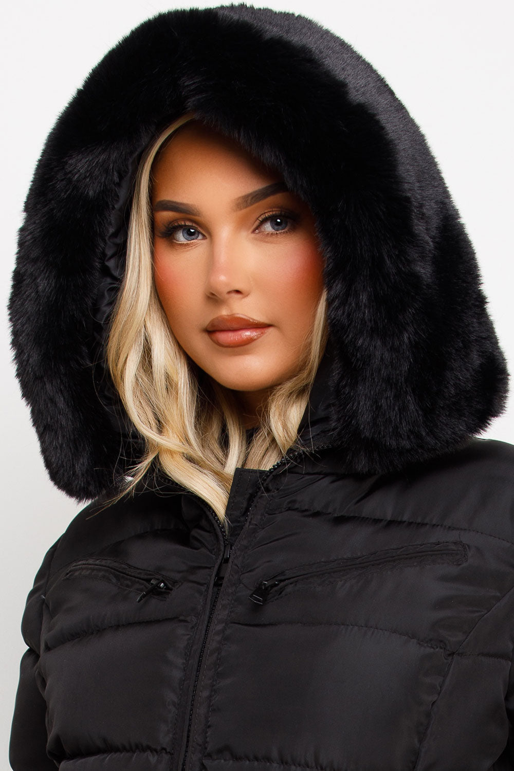 Jane | Women’s belted faux fur hooded puffer jacket