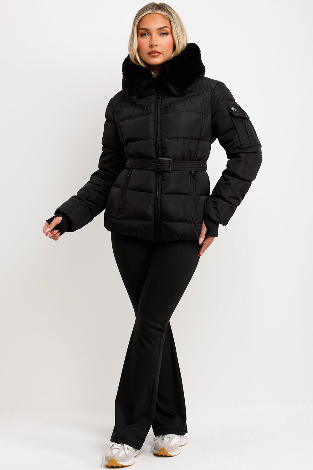 Jane | Women’s belted faux fur hooded puffer jacket