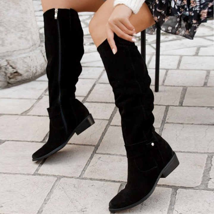 Alessia | Women’s suede knee-high slouch boots with bow detail