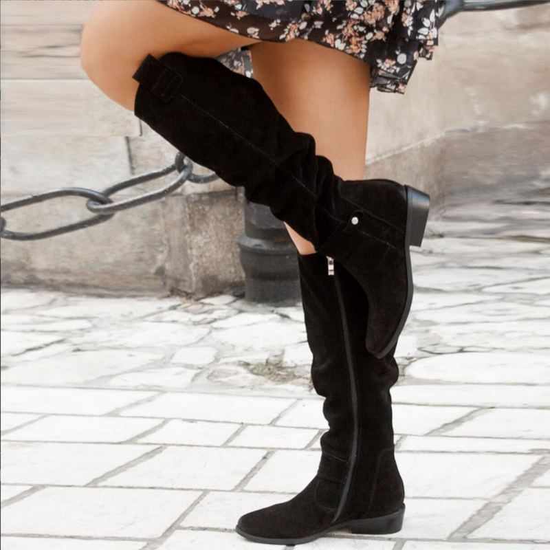 Alessia | Women’s suede knee-high slouch boots with bow detail