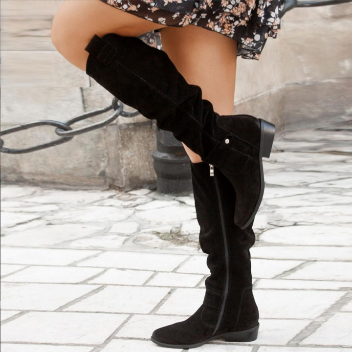 Alessia | Women’s suede knee-high slouch boots with bow detail