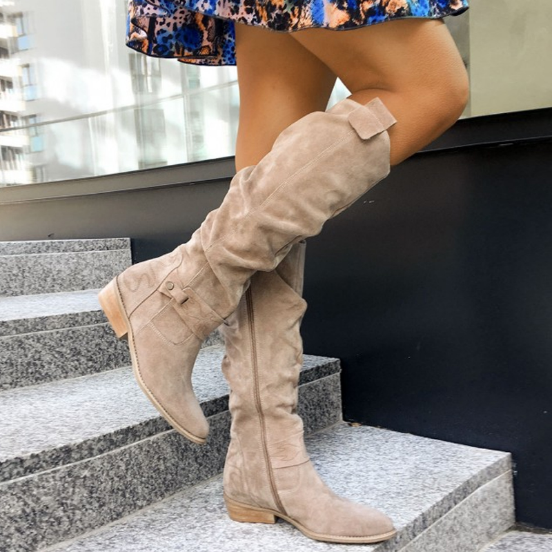 Alessia | Women’s suede knee-high slouch boots with bow detail