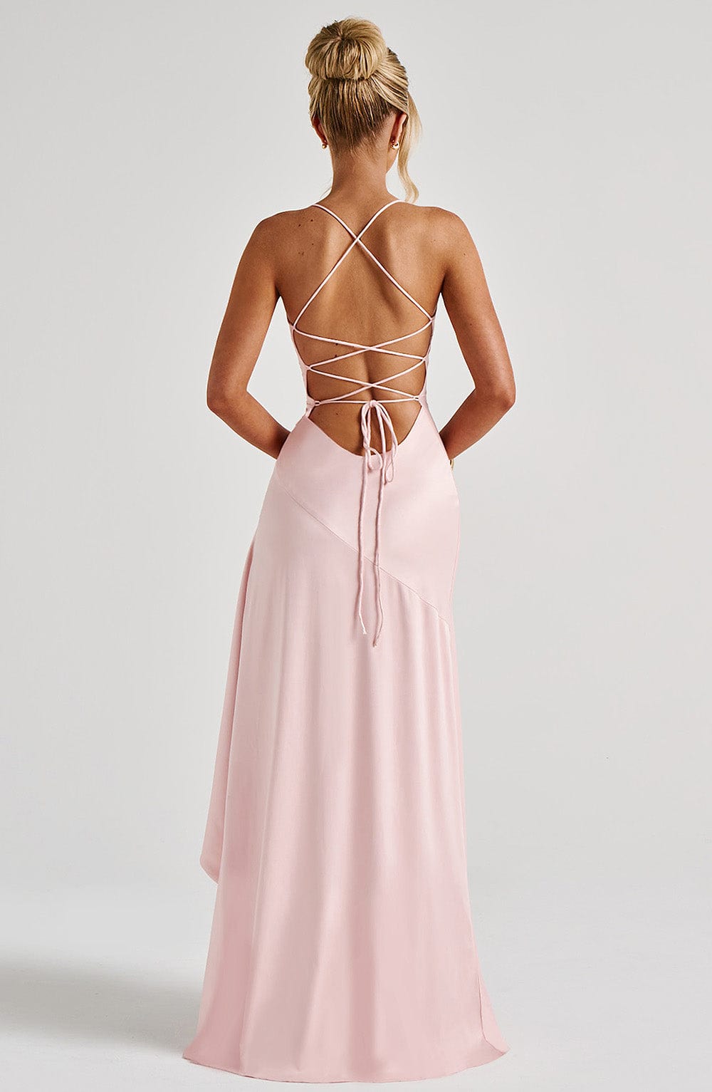 Sammy | Women’s satin maxi dress with cowl neckline and lace-up back