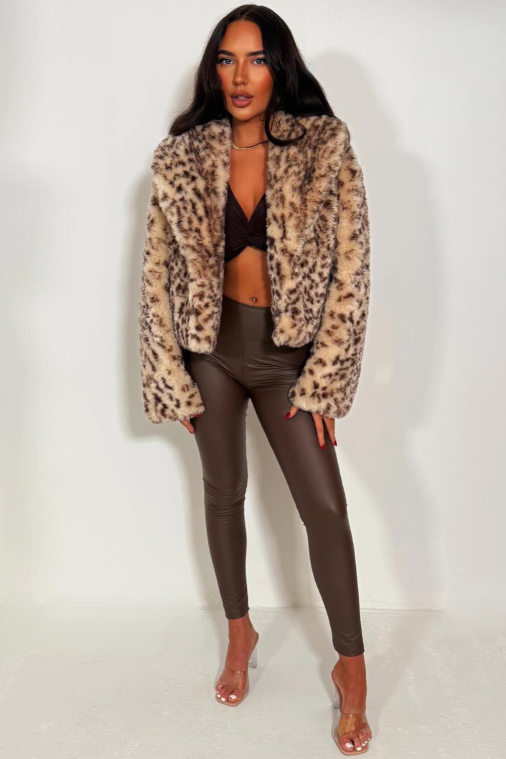 Adalee | Women’s cropped leopard print faux fur jacket