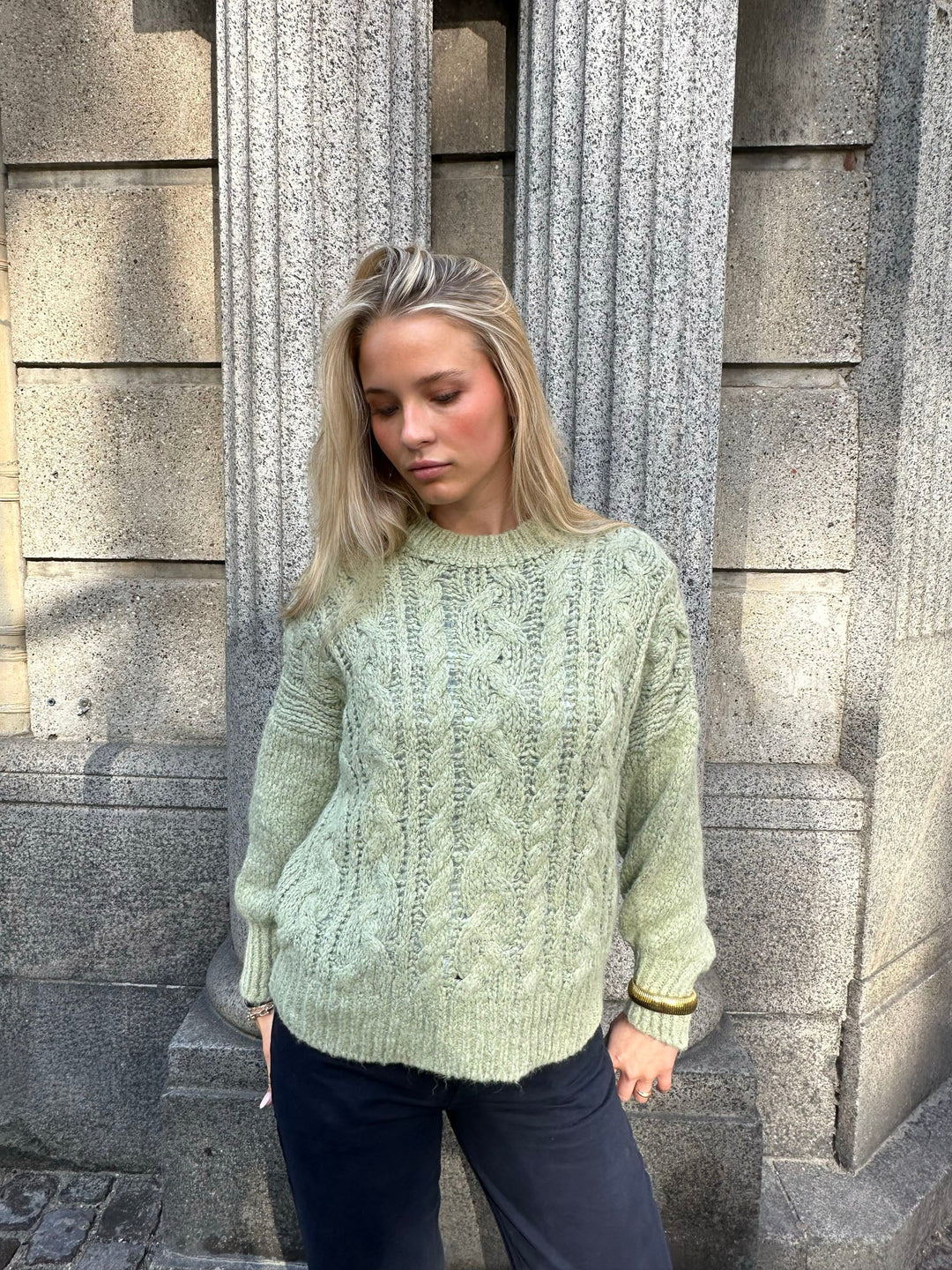 Fallon | Women’s cable knit sweater with balloon sleeve design