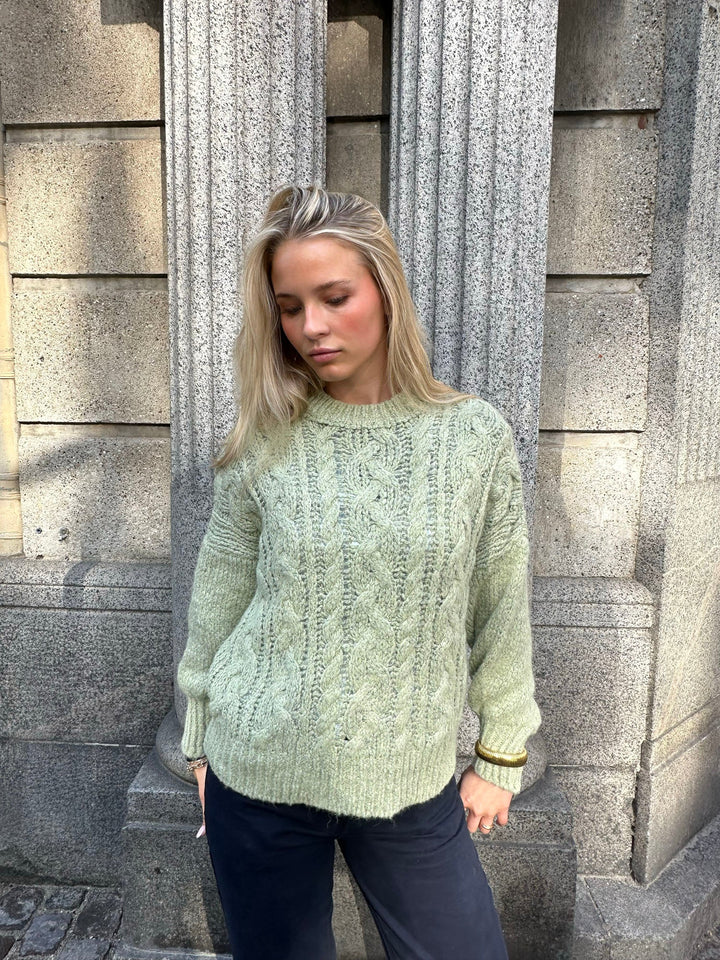 Fallon | Women’s cable knit sweater with balloon sleeve design