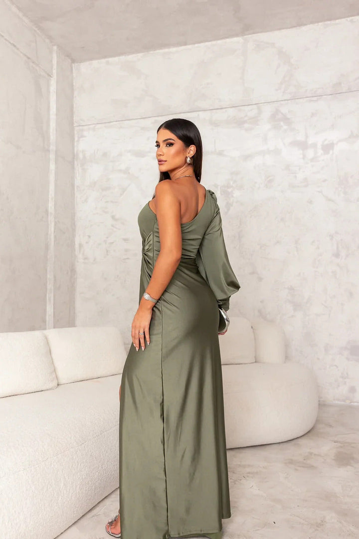 Amy | Women’s one-shoulder drape maxi dress with slit detail