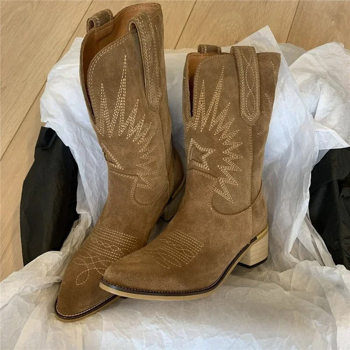 Dahlia | Embroidered suede western boots