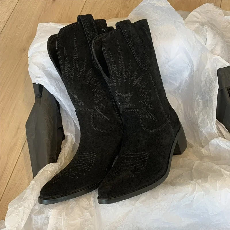 Dahlia | Embroidered suede western boots