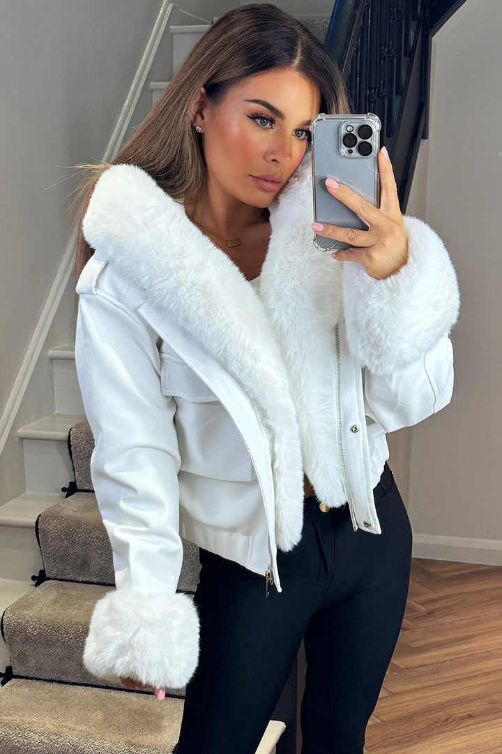 Ariella | Women’s faux fur trim bomber jacket