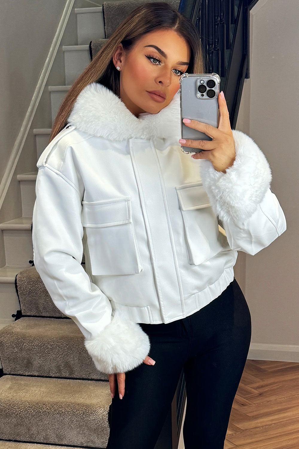Ariella | Women’s faux fur trim bomber jacket