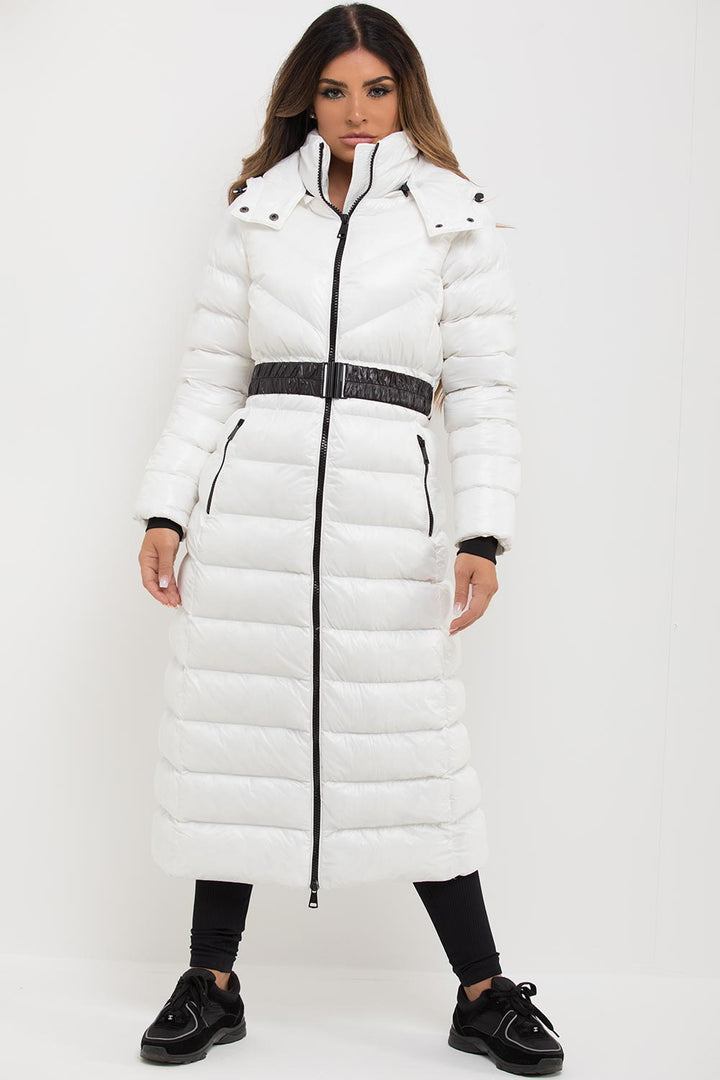 Lana | Women’s long belted puffer coat with hood