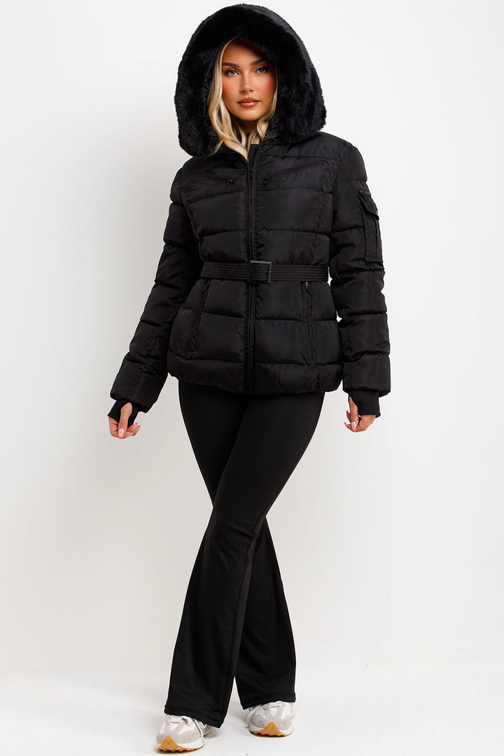 Jane | Women’s belted faux fur hooded puffer jacket