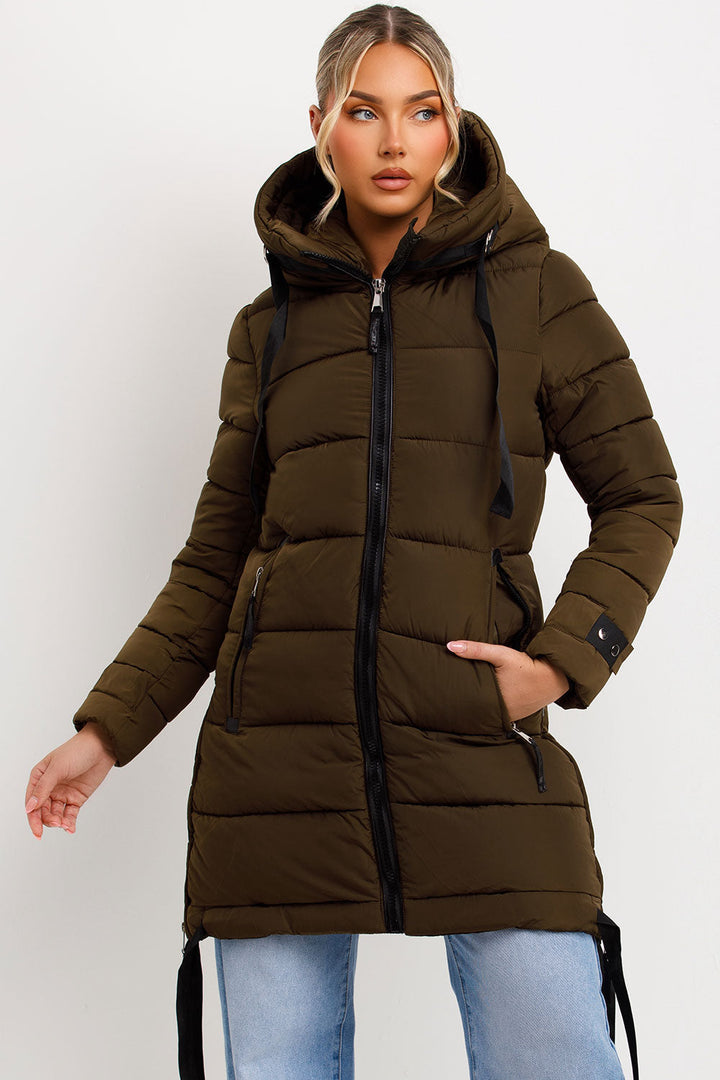 Ivey | Women’s longline puffer coat with hood and side straps