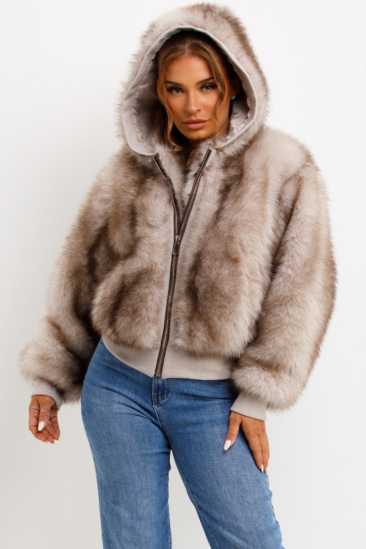 Maia | Women’s faux fur hooded bomber jacket