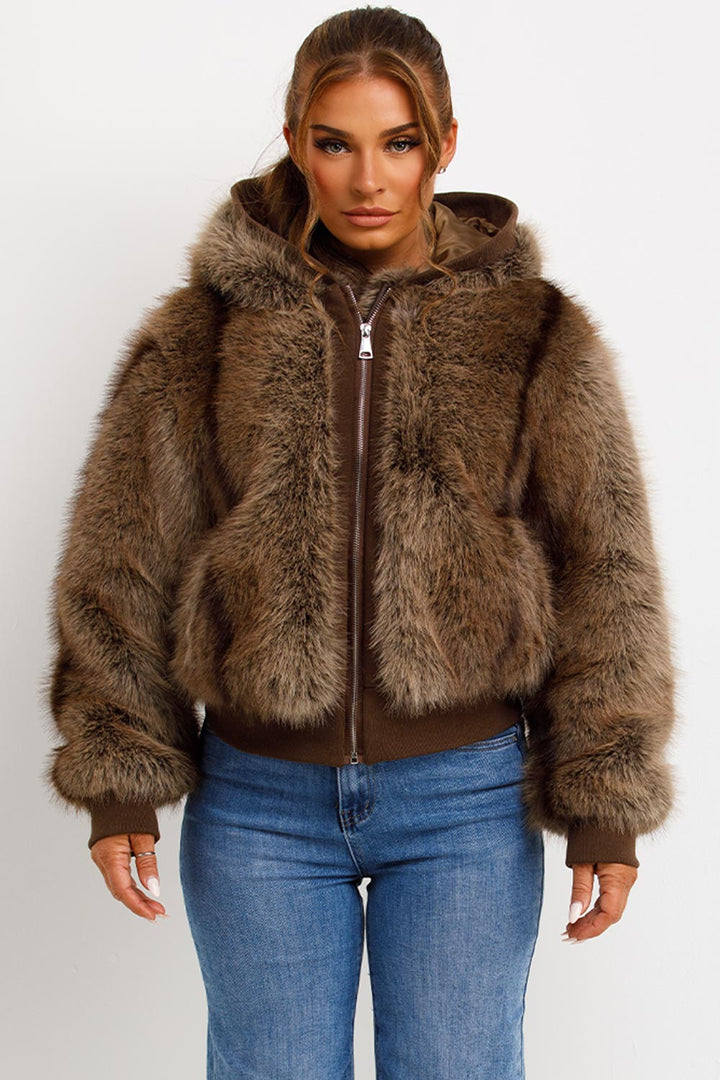 Zariah | Women’s faux fur bomber jacket with hood