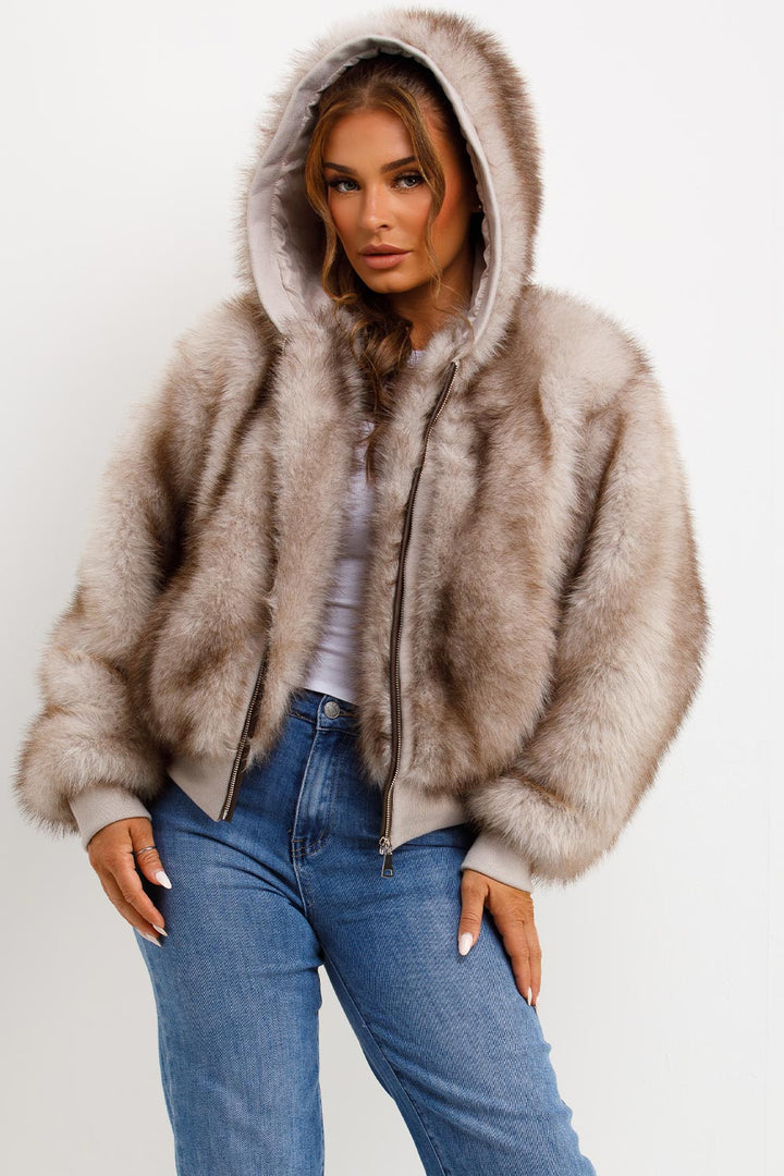 Maia | Women’s faux fur hooded bomber jacket